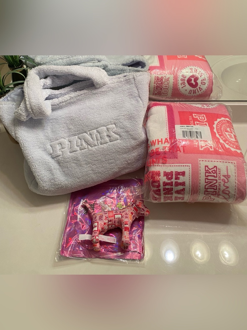 PINK Victoria’s Secret Sherpa Tote and Blanket with dog
